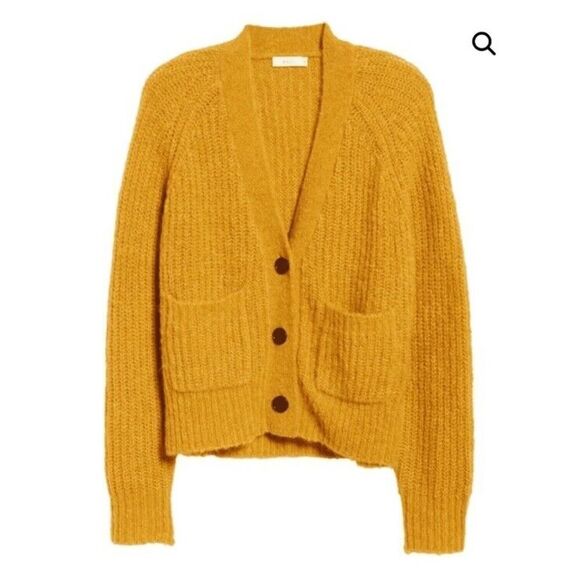A.L.C. CLEVELAND CARDIGAN MUSTARD ALPACA-BLEND SIZE LARGE V-NECK SWEATER - Picture 2 of 14